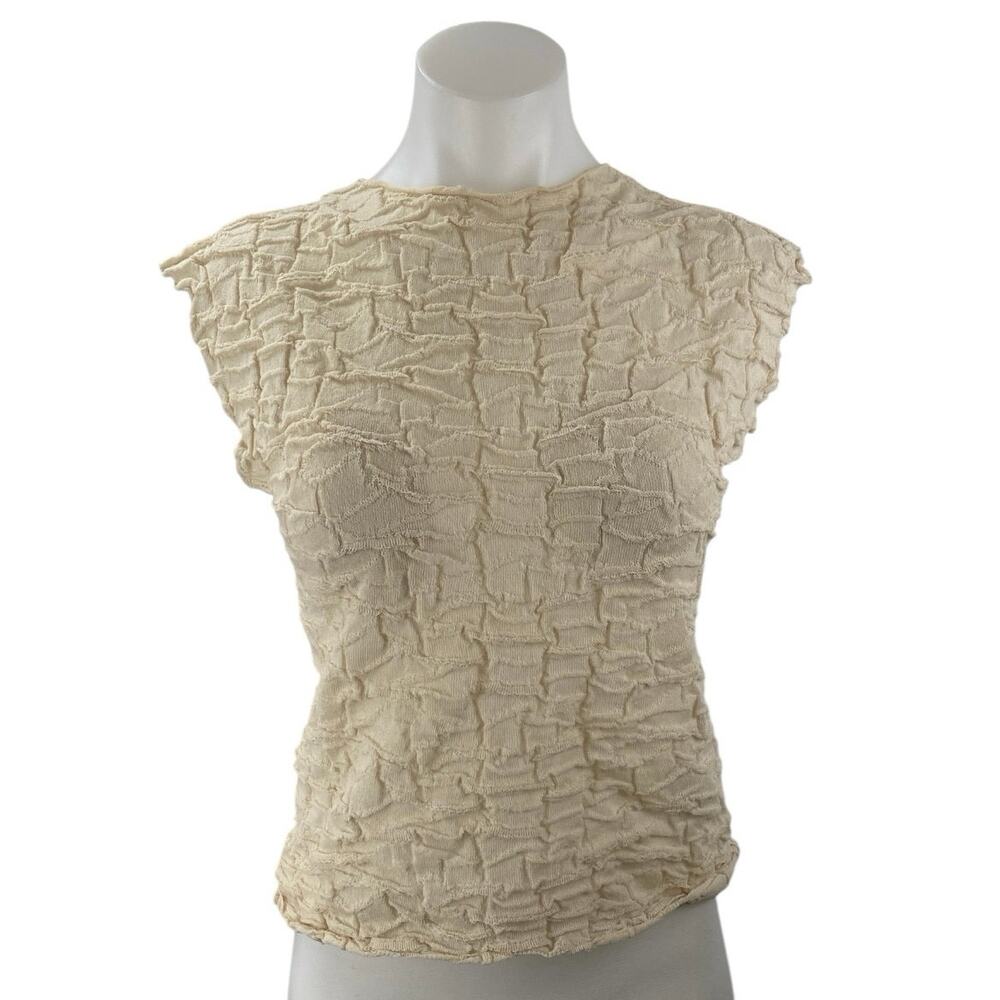 NEW Zara Beige Linen Textured High Neck Sleeveless Crop Blouse Tank Top Size S